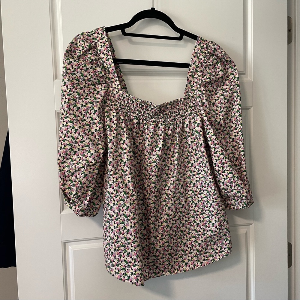 H&M Floral Square Neck Puff Sleeve Blouse